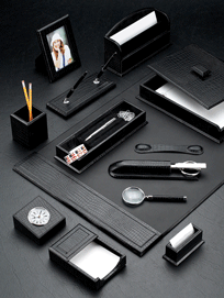 Black Croco Leather Conference Table Set Up