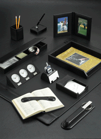 Black Leather Conference Table Set