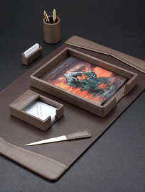 Pebble-Grain Brown Leather Conference Sets